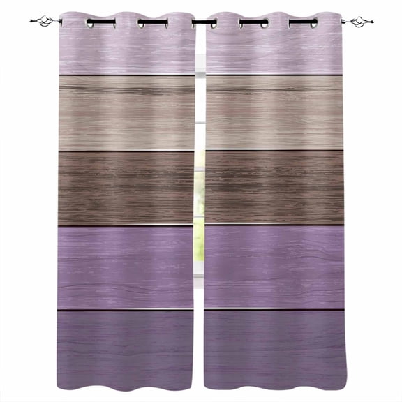 Fsddascl Purple Brown Blackout Curtains for Bedroom/Living Room, Thermal Insulated Kitchen Curtains, Farmhouse Country Vintage Wooden Plank Grommet Darkening Window Treatment Drapes 52"x84"x2
