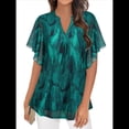 thumbnail image 1 of Blusas de Corta con Cuello en V para Mujer, Blusas Florales de Doble Capa de , Túnicas, Tops Planta Verde Azulada L, 1 of 8