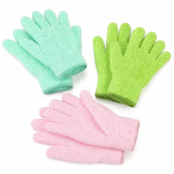 Lsupdaol 3 Pairs Microfiber Plant Dusting Gloves Medium Green Yellow Water Blue Pink for Indoor Plants