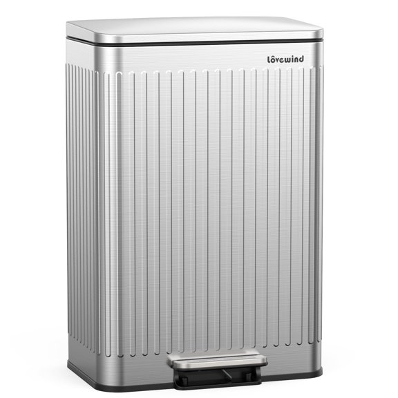 16 Gallon Stainless Steel Trash Can,60L Large Footstep Garbage Can with Removable Inner Bucket, Fits 20-Gallon Bags,Bin for Kitchen Office