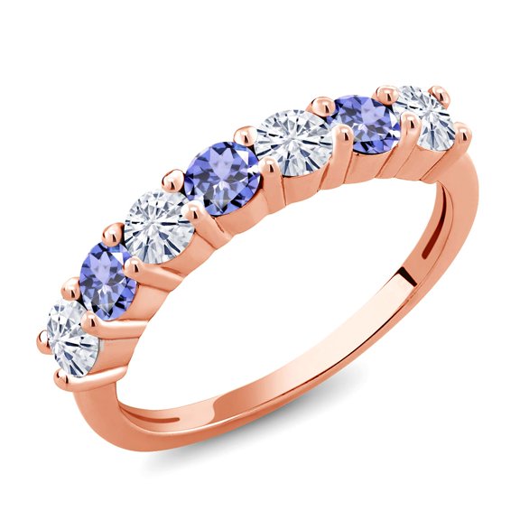 Gem Stone King 18K Rose Gold Plated Silver Set with Moissanite Anniversary Ring for Women (1.18 Cttw, Gemstone Birthstone) (Size 6)