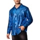 thumbnail image 4 of Camisas metálicas de leopardo inspiradoras para hombres, de manga larga, con botones, camisas brillantes impresas, S azul, 4 of 6