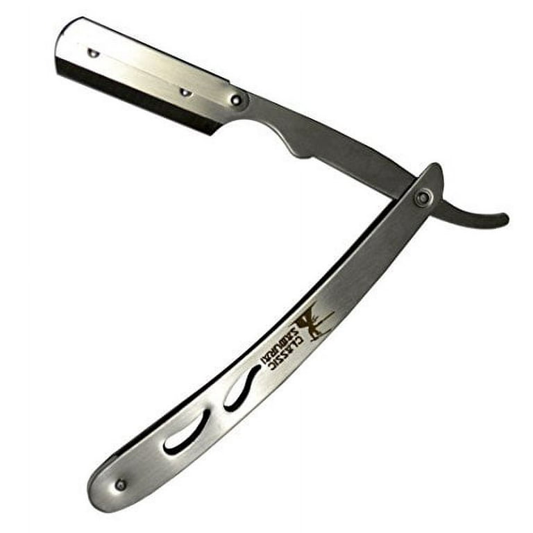 Classic Samurai CS 102 Stainless Steel Professional Barber Straight Edge Razor with 100 Shark Single Edge Razor Blades