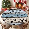thumbnail image 5 of Round Tablecloth Farmhouse Vintage Elastic Edge Fitted Pet Dog Paws Wood Texture Plastic Table Cover,Waterproof Oil Proof for Dinner,Outdoor, Picnic, 55"- 60" DIA Tables Blue, 5 of 9