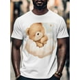 thumbnail image 4 of Sleeping Bear Men's T Shirts Cloud T-Shirt for Men Cute Cartoon Crew Neck Tees Cotton Tops, White, M, 4 of 7
