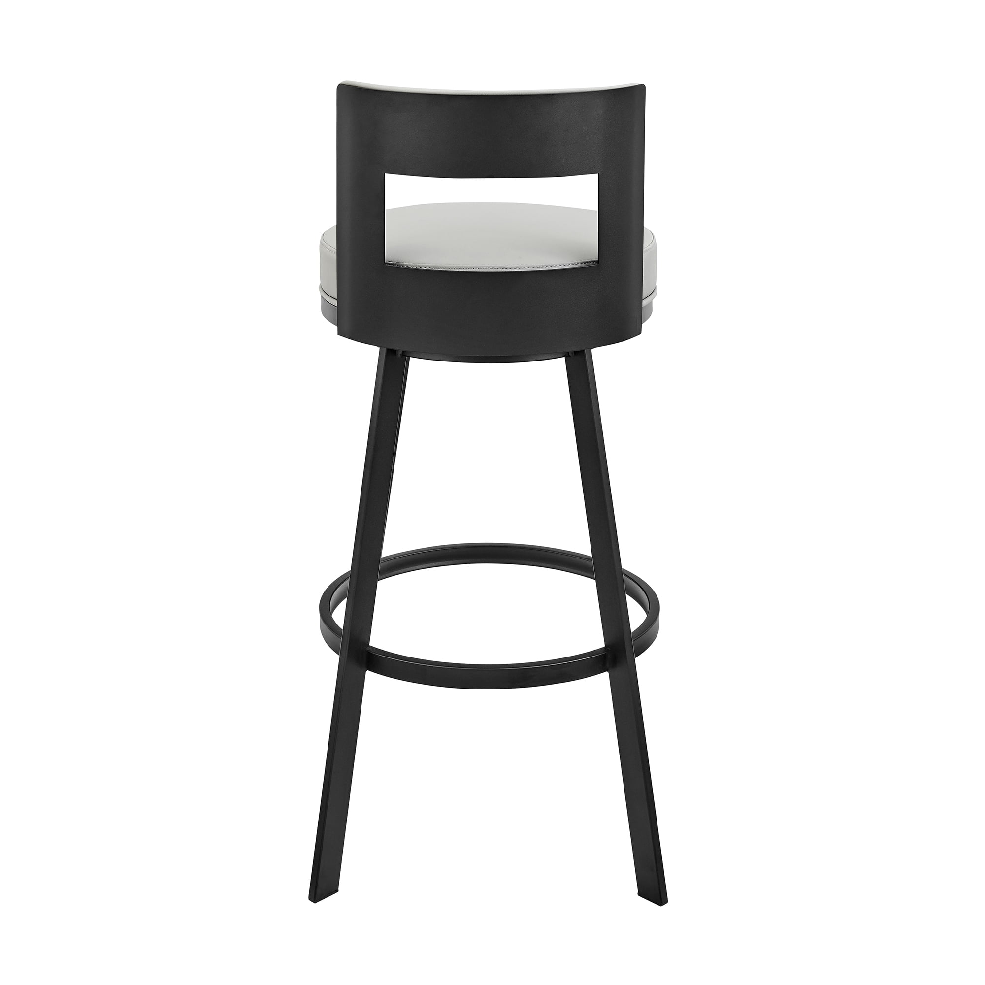 Armen Living Flynn26" Swivel Counter Stool in Black Metal with Light Gray Faux Leather