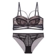 thumbnail image 1 of Conjunto de lencería sexy con encaje calado y tirantes de sujetador anticaída con realce grande y busto pequeño, 1 of 5