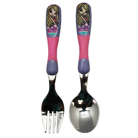 

2pcs Bratz Pink and Purple Colored Handle Stainless Steel Spoon and Fork Set