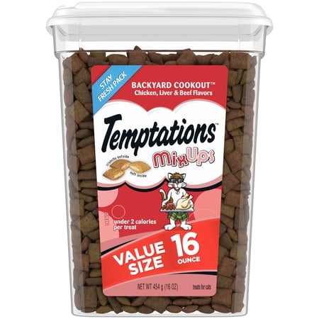 Temptations Mixups Backyard Cookout Flavor Crunchy And Soft Dry Cat Treats, 16 Oz Tub