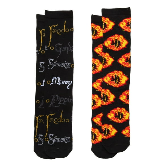 Hypnotic Hats Lord of the Rings FRODOâ„¢ & Eye of Sauron 2-pack Adult Crew Socks- Size 6-12