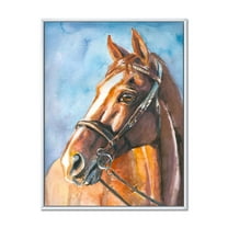 Designart 'Close Up Portrait of A Brown Horse' Farmhouse Framed Canvas Wall Art Print