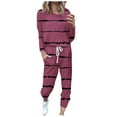 thumbnail image 2 of TrendVibe365 Womens Sweatsuit 2 Piece Set Stripe Crewneck Long Sleeve Shirts and Jogger Sweatpants Sports Slim Outfits Activewear Tracksuit Jogging Suits Sweatsuits, 2 of 5