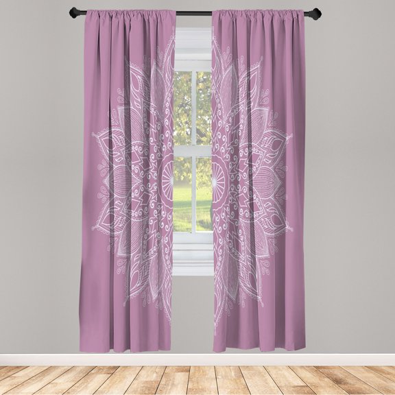 Ambesonne Mandala Curtains, Eastern Retro Lotus Motif, Pair of 28"x63", Pale Fuchsia