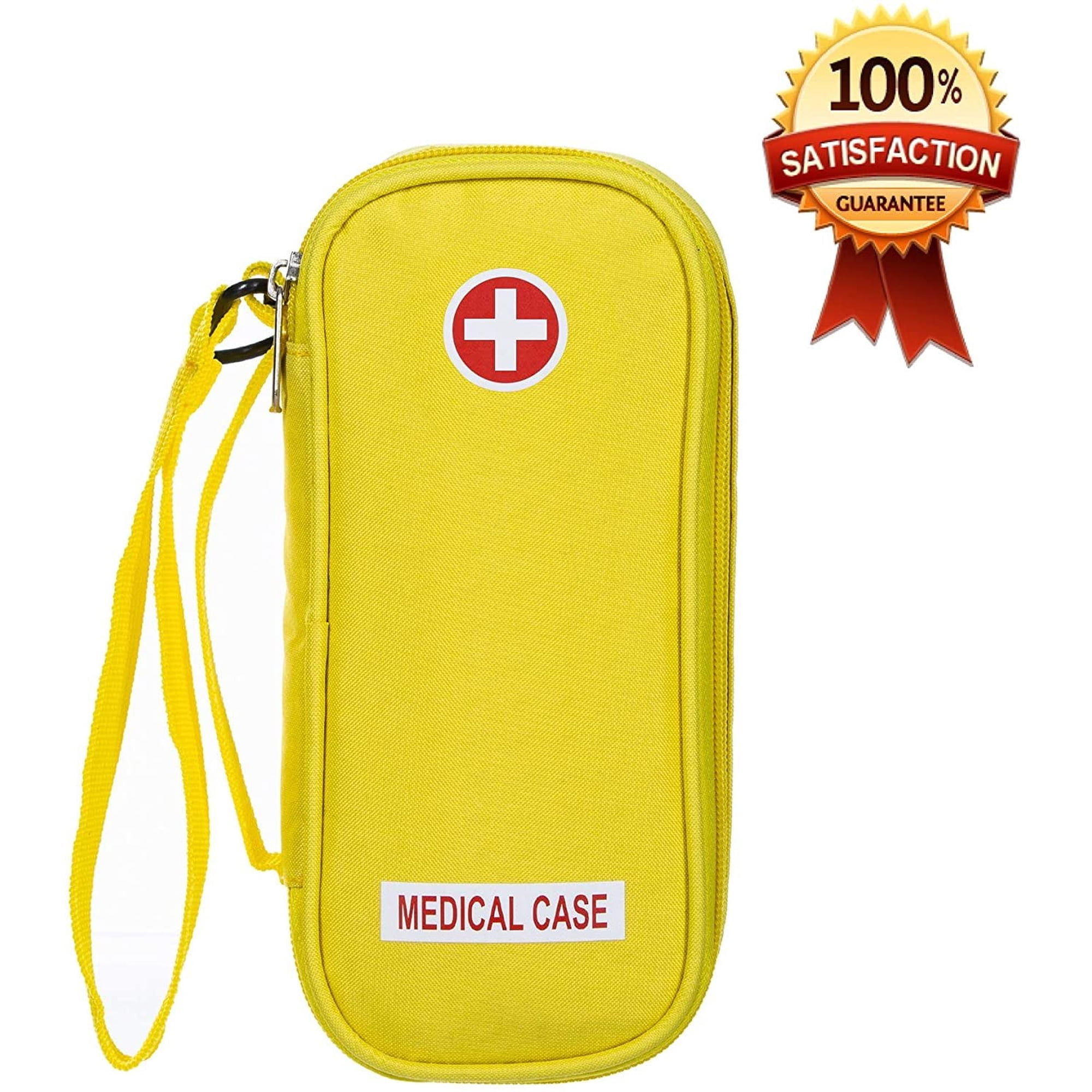 EpiPen Carrying Medical Case - Yellow Insulated Portable Bag with Zipper - for 2 EpiPen's, Auvi-Q, Asthma Inhaler, Small Ice Pack, Eye Drops, Allergy Medicine Essentials