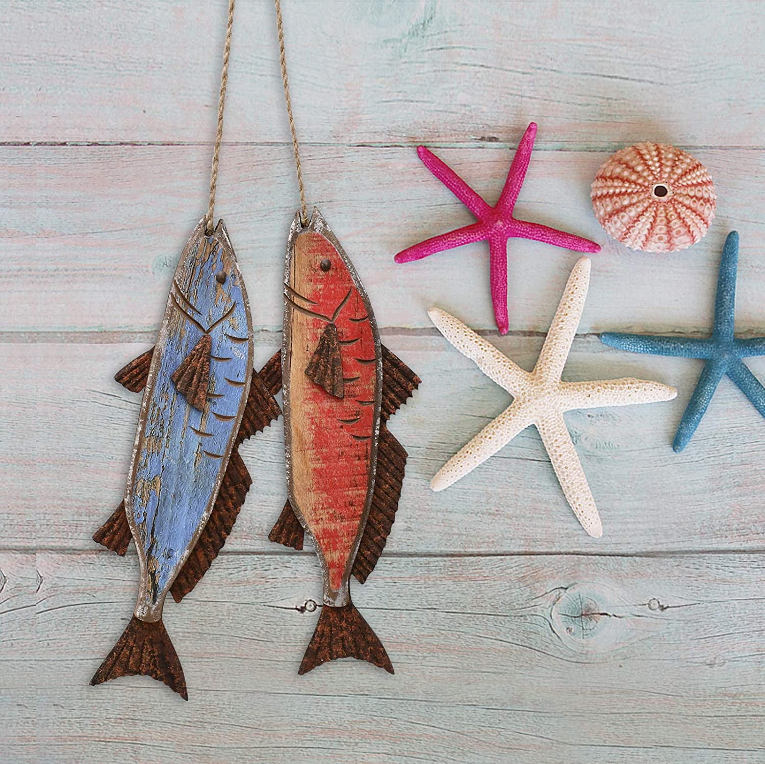 Wooden Fish Wall Hanging Nautical Ornaments Hand Carved Wood Fish