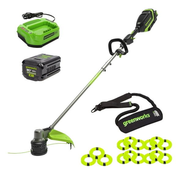 Open Box Greenworks 80V 17" Brushless String Trimmer, Shoulder Strap, Precut Line included with 2.0Ah Battery & Charger