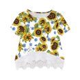 thumbnail image 1 of Gibobby Blusas De Moda Túnica informal para niñas pequeñas, estampado de flores florales, Tops de encaje, blusa suelta de manga corta, camiseta, Top （Blanco， 8-9 Años), 1 of 3