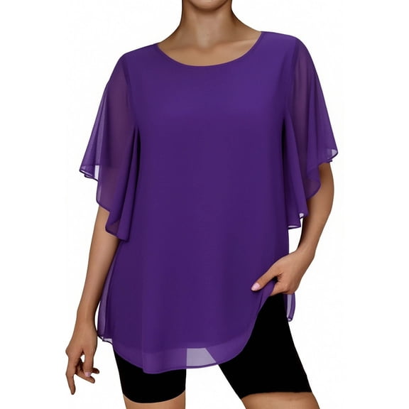 Jsaierl 3/4 Sleeve Chiffon Tops for Women Plus Size Round Neck Shirts Fashion Solid Ladies Blouses Flowy Cotton T-shirts Top XL-5XL