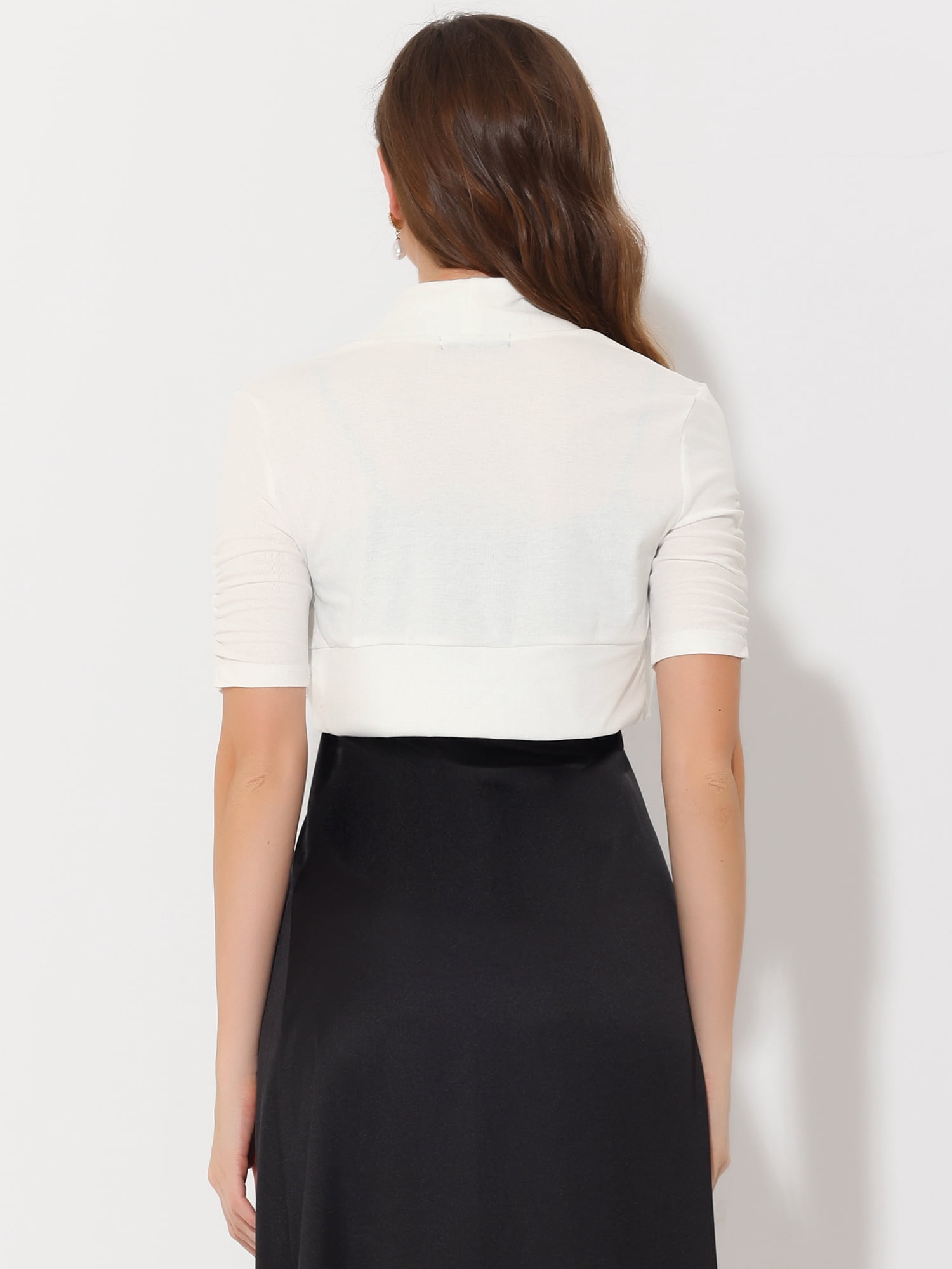 DARING DIVA Women's Ruched Short Sleeve Shrugs Bolero Cropped Cardigan XS White