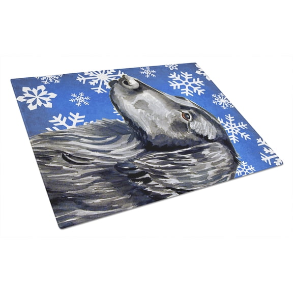 Carolines Treasures LH9276LCB Flat Coated Retriever Winter Snowflakes Holiday Glass Cutting Board Large, 12H x 16W,