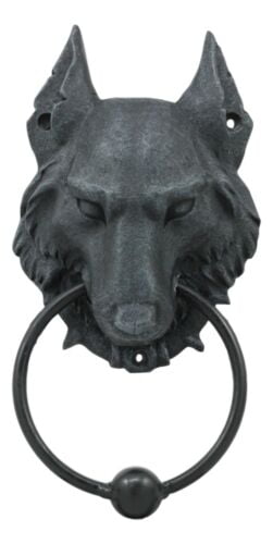 Ebros Full Moon Gothic Chained Wolf Gargoyle Door Knocker Figurine