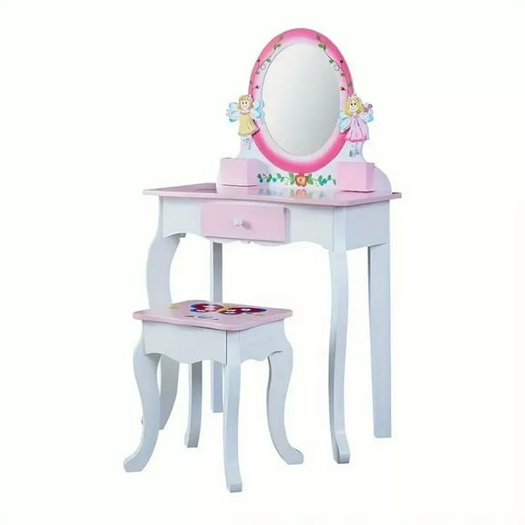 Fairy Kids Vanity Dressing Makeup Table Set Tool With Mirror & Drawer Girls Gift