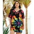 thumbnail image 4 of CASSIE LIZ Plus Size Summer 2 Piece Sets 3X Fashion Rainbow Tie Dye V Neck Short Sleeve Top and Drawstring Shorts Set Casual Lounge Workout Daily Vacation Outfit with Pockets 3XL 22W 24W, 4 of 9