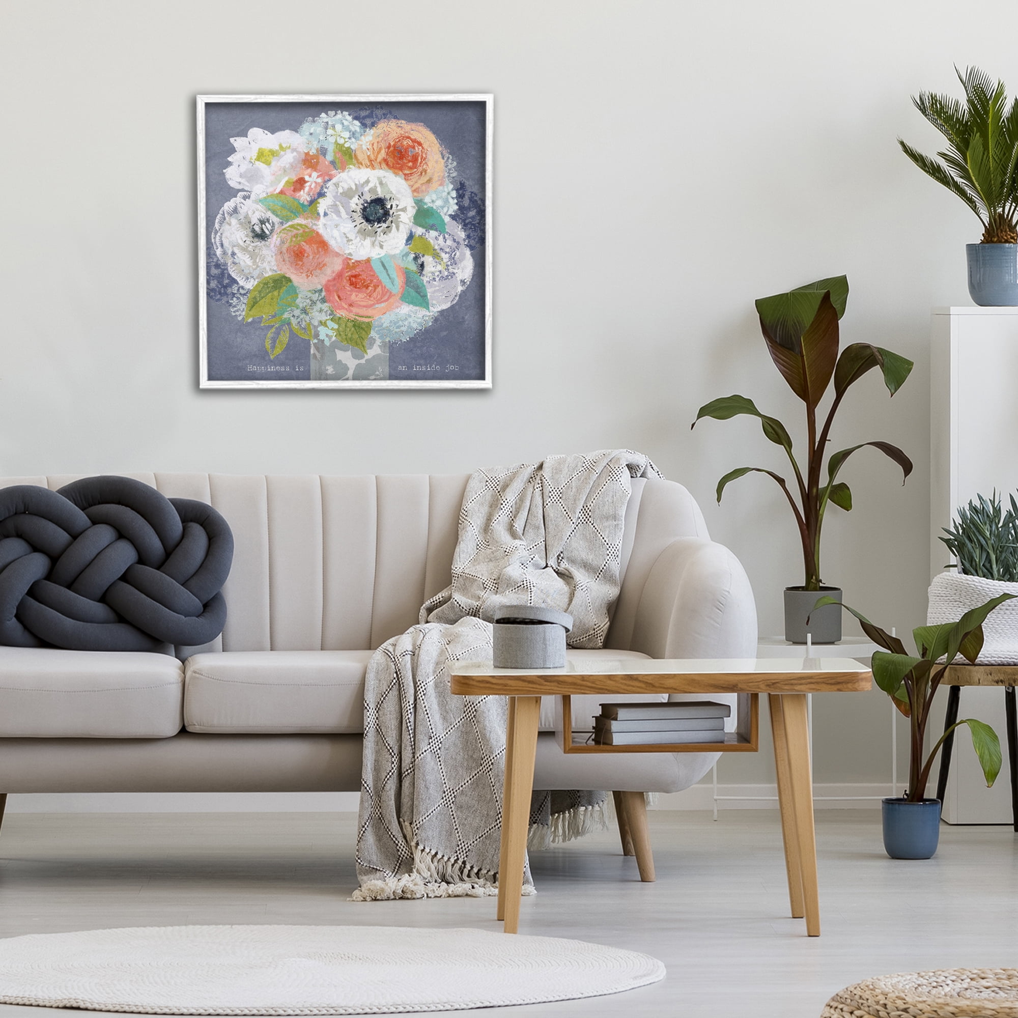Stupell Industries Happiness Is An Inside Job White Framed Giclee Art, design by Suzanne Nicoll