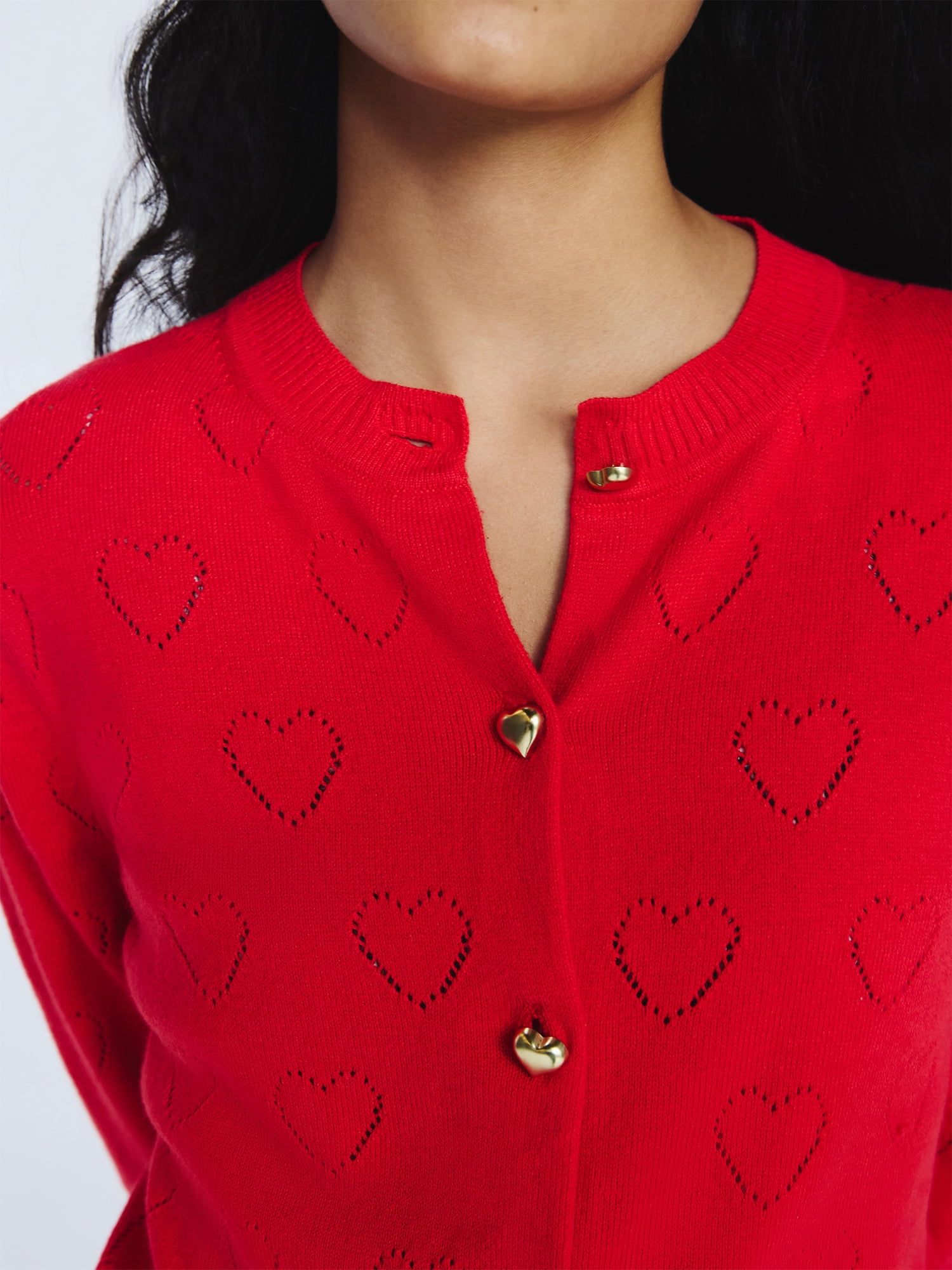 Free Assembly Women's and Women's Plus Heart Cardigan Sweater with Long Sleeves, Lightweight, Sizes XS-4X