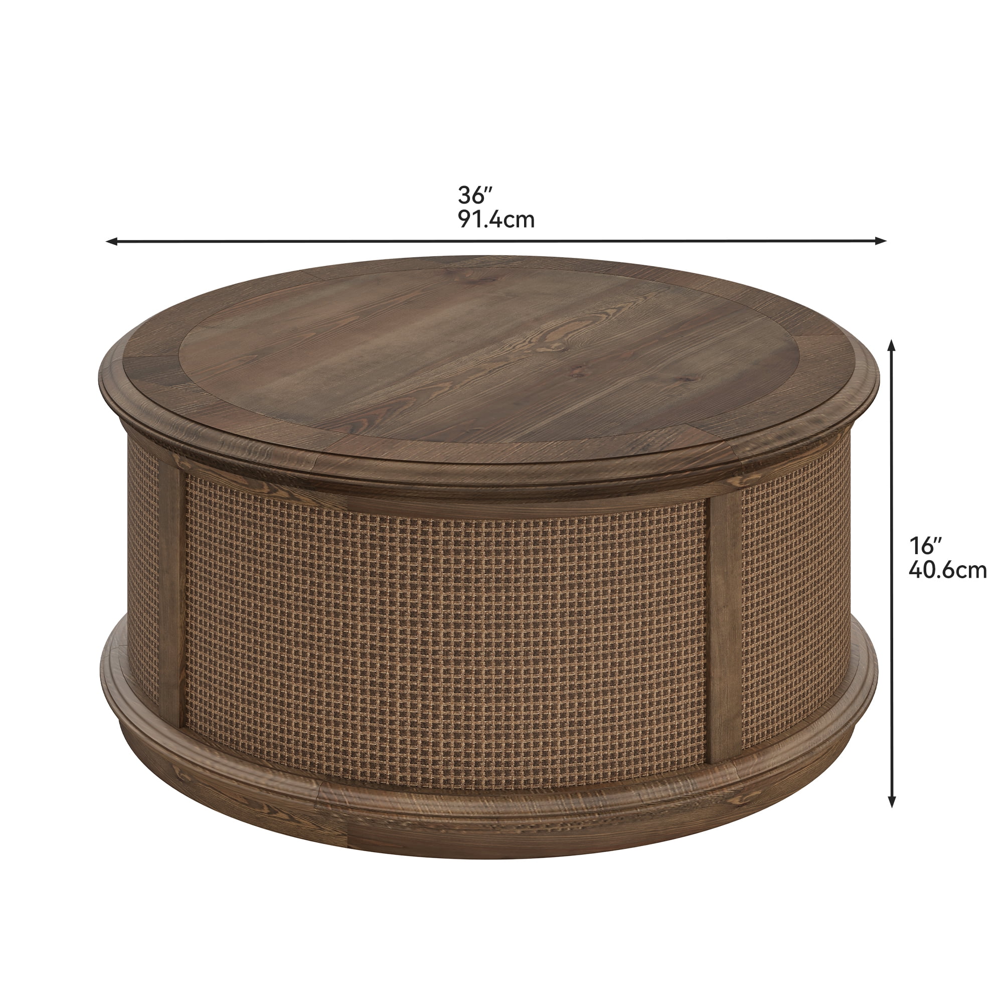 Uforic Round Lift-Top Coffee Table with Rattan Accents, Storage Table for Living Room, Gray Wood