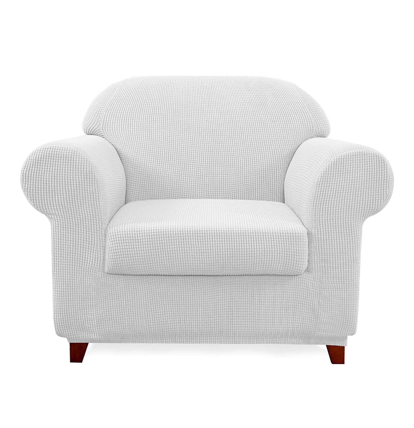 Subrtex Stretch 2Piece Textured Plaid Armchair Slipcover, Offwhite