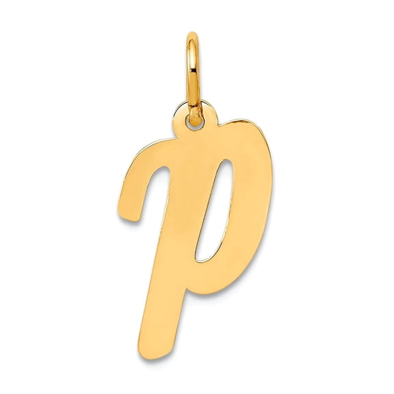 10k Solid Yellow Gold Medium Script Letter P Initial Charm Pendant Necklace for Women - .3 Grams