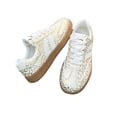 thumbnail image 5 of QWKLEAJ Women’s Retro Leopard Print Casual Shoes, Metallic Denim Two Stripe Lace Up Gum Platform Trainers for Daily Street Walking Fashion Footwear Gold 5.5, 5 of 6