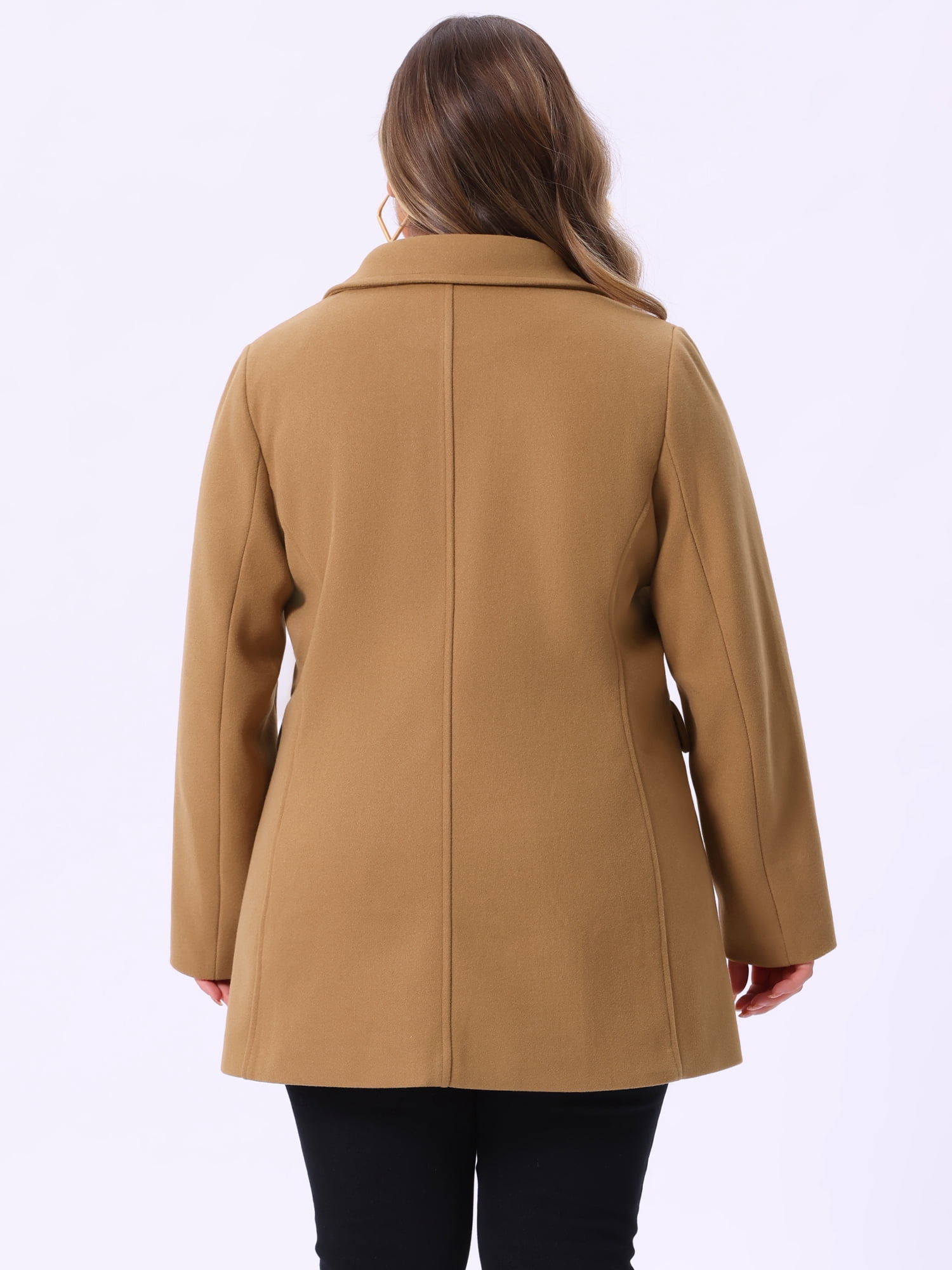 DARING DIVA Women's Plus Size Notched Lapel Double Breasted Long Coat 3X Camel