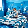 thumbnail image 4 of meiyoeat Cute Shark Full Size Comforter Sets,Kawaii Ocean Animal Bedding Comforter Set For Boys Kids,Navy Blue Reversible,3pcs, 4 of 7