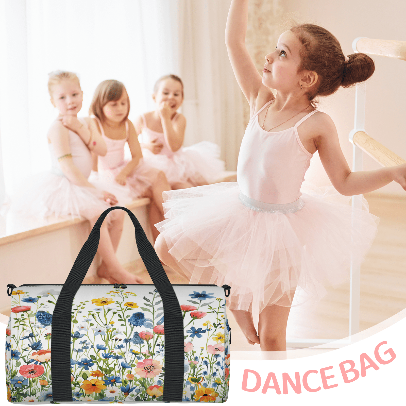 Herdesigns Colorful Floral Gym Bag for Women, Duffle Bag for Travel Sport, Cute Spring Summer Floral Lightweight Waterproof Carry on Weekender Dance Yoga Workout Bags