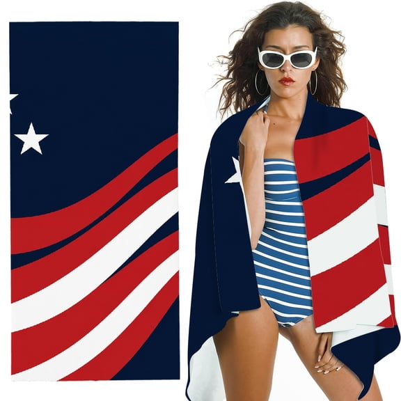 RKSupls Waving American Flag With Stars Oversized Microfiber Beach Towel - Ultra-Soft Microfiber Machine Washable, Ideal for Bathroom, beach , Soft Super Absorbent- 30x60 in