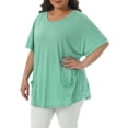 thumbnail image 2 of DARING DIVA Women's Plus Crew Neck Loose Fit T Shirt with Pocket Casual 2X Light Green, 2 of 6