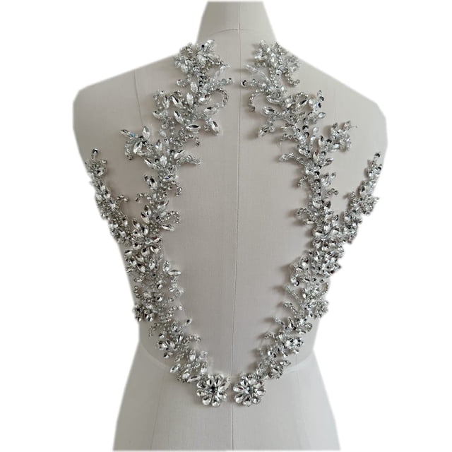 Parches de encaje con apliques de diamantes de imitación para vestidos de bricolaje (2 unidades)