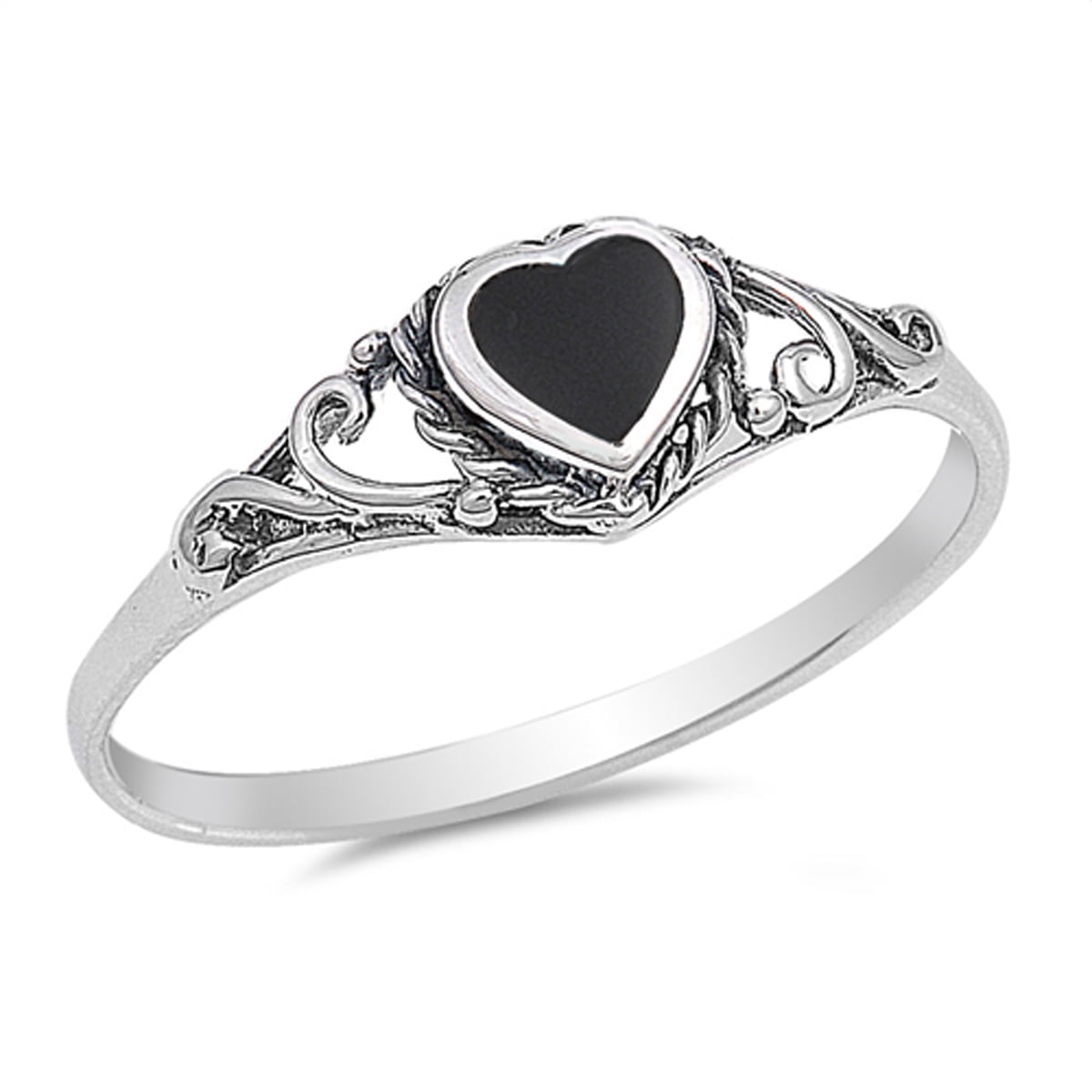 USA Seller Black Onyx Heart Ring Sterling Silver 925 Size 10 