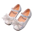 thumbnail image 3 of GiLiling Girls Mary Jane Dress Shoes, Sequin Upper with Rhinestone Bow, Hook-and-Loop Princess Flats for Party Dance Everyday Wear (White, 2.5 Years), 3 of 6