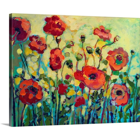 Great Big Canvas "Anitas Poppies"  by Jennifer Lommers Teal Black modern  Wrapped Canvas Print Wall Artwork
