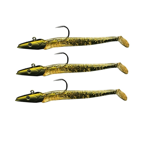 VONKY 3Pcs Lure Bait Fishing Soft Head Fish Bass Hook Artificial