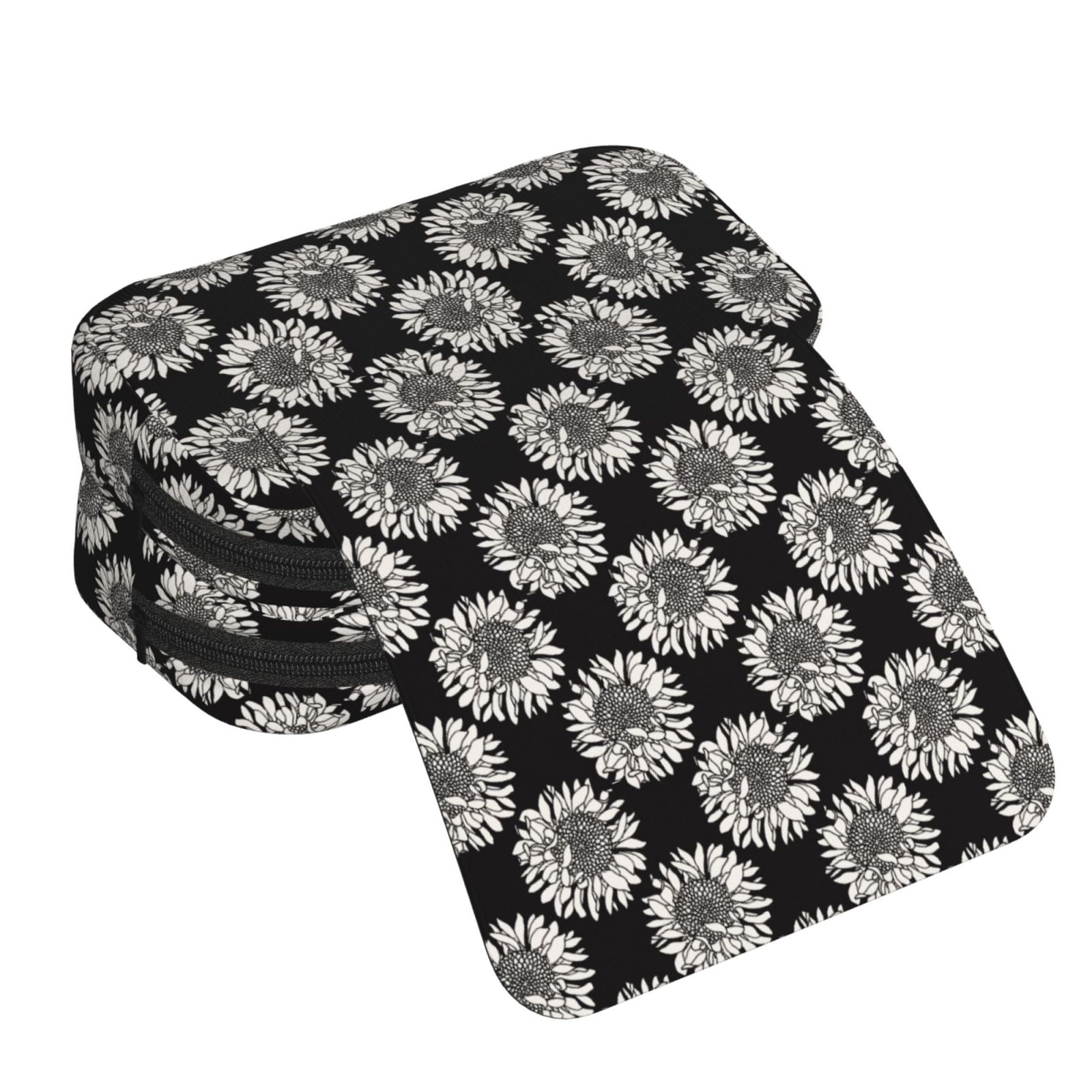 Rateoe White Sunflowers Pattern Double Clamshell Pen Case, Storage Organizer with Two Zipper Compartments– Holds Up to 50 Pencils & Pens
