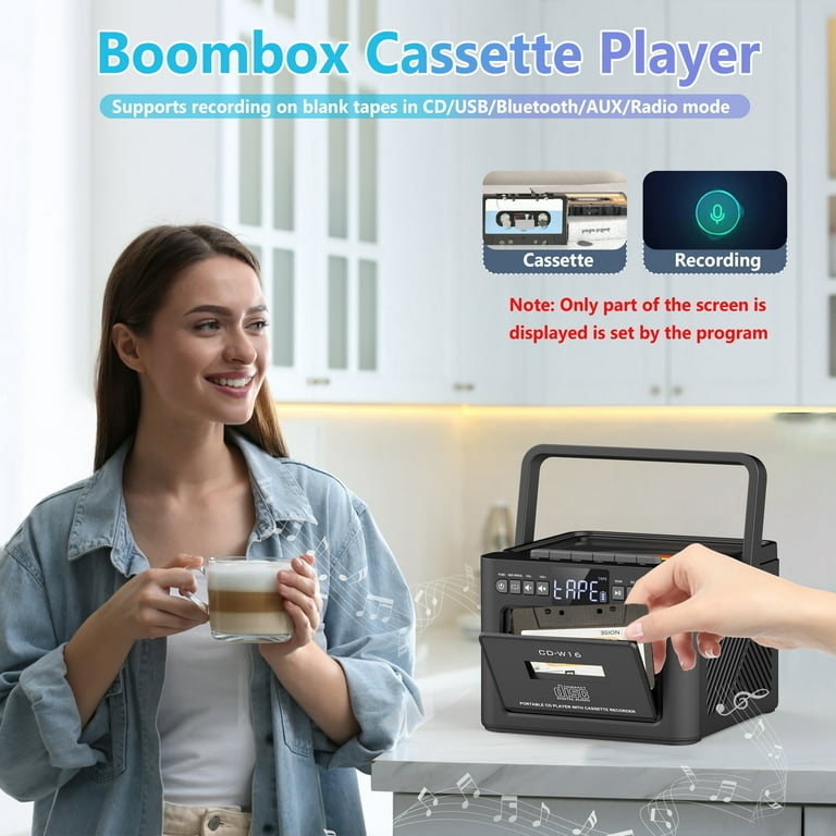 Free Shipping! Greadio Portable Bluetooth CD Cassette Player with