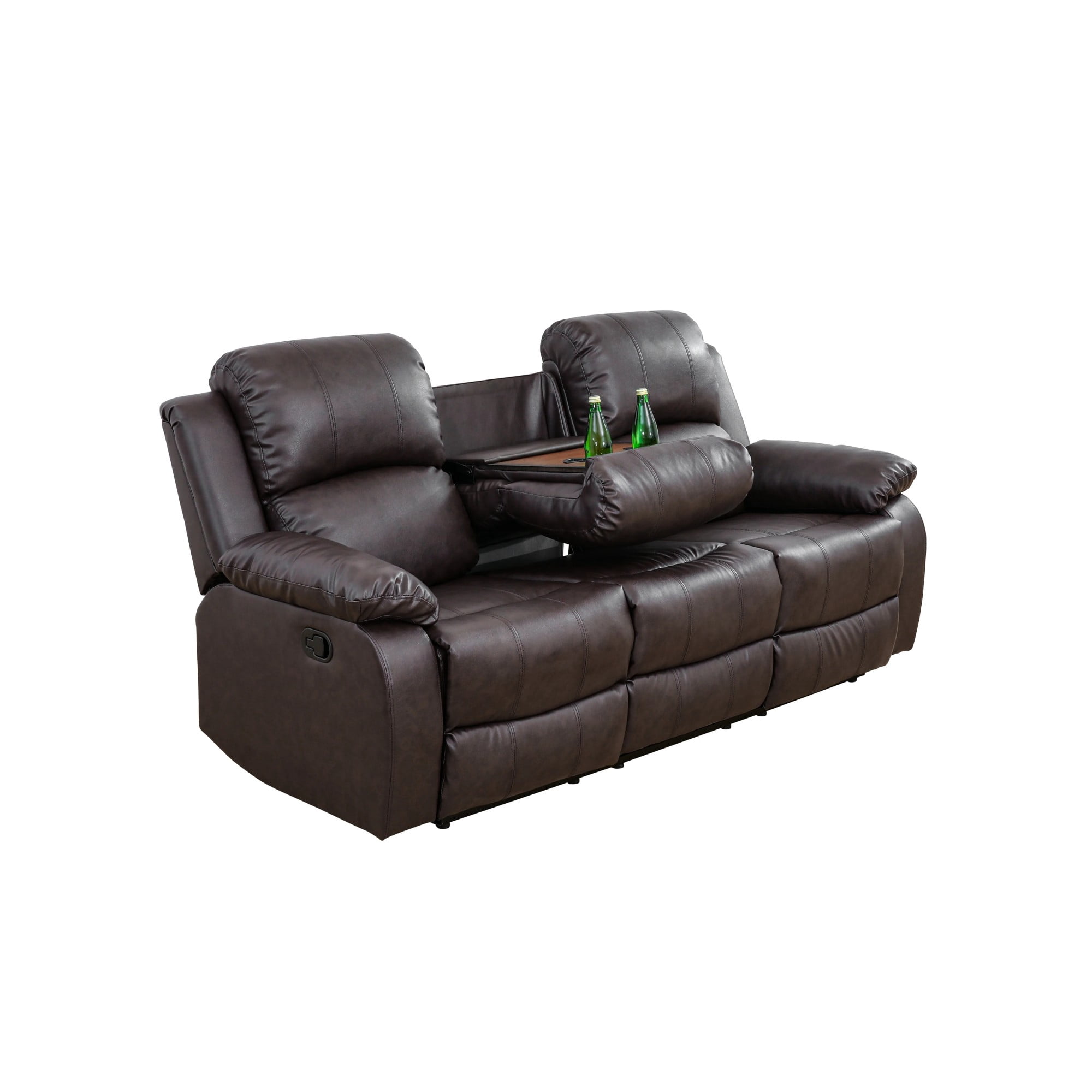 Gewnee Brown 3-Seater Reclining Sofa - Air Leather, High-Elastic Sponge, Console & Cup Holders for Living Rooms