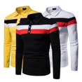 thumbnail image 3 of Pink Season Men Spring T-shirt Color Block Slim Fit Turn-down Collar Long Sleeves Pullover Keep Warm Buttons Striped Spring Fall Top Men Clothes, 3 of 8