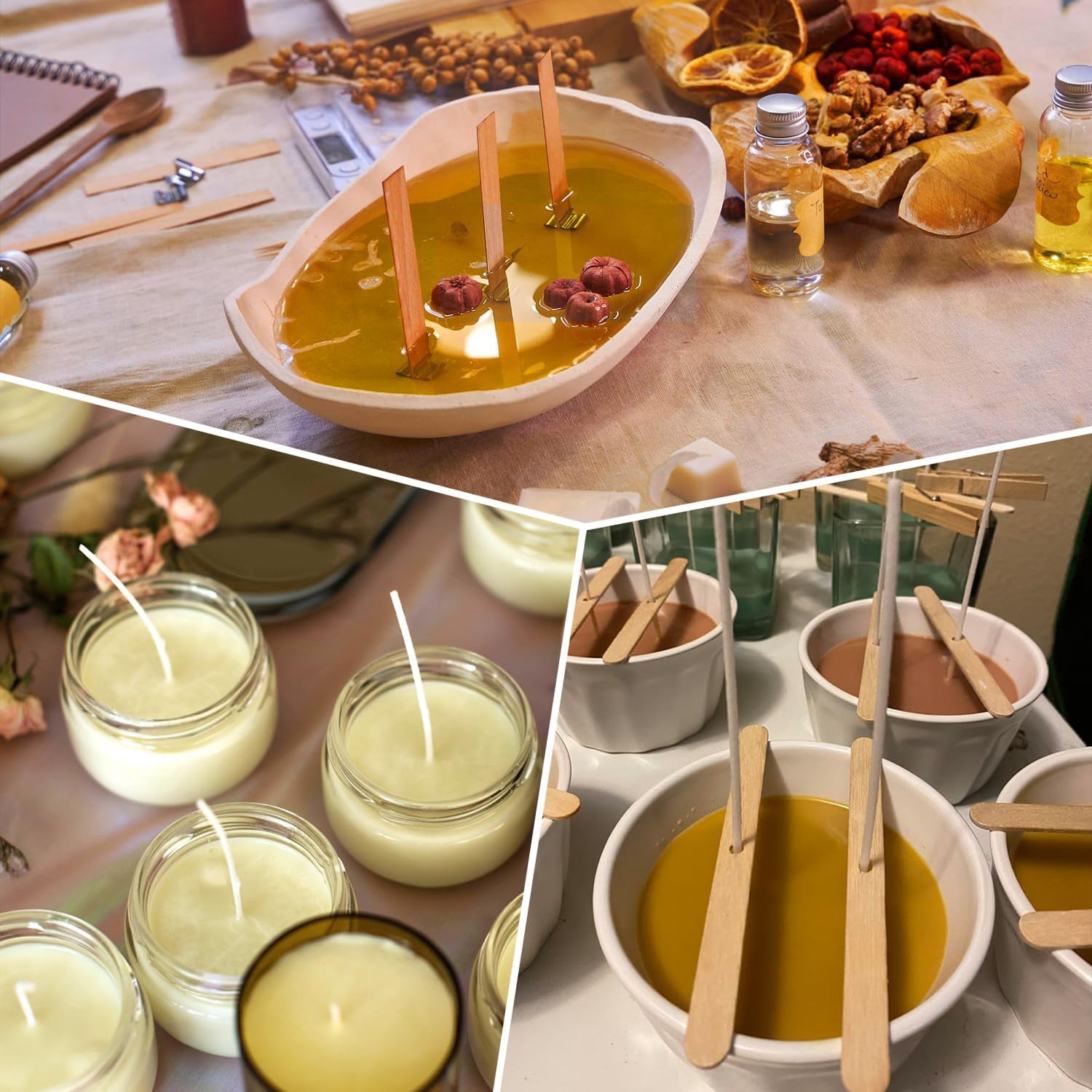 TAETOE 130 Pcs Candle Wicks for Candle Making Kit: 100 Cotton & 30 Wood Wicks with Complete Tool Set (Wick Stickers, Candle Tabs, Tweezers, Pen), for Soy Beeswax DIY Candles