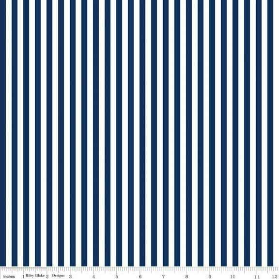 Riley Blake, 1/4" Striped Fabric - Navy