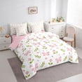 thumbnail image 3 of Homewish Colorful Butterfly 7-Piece Bedding Comforter Set,Rustic Botanical Leaf King Bedding Sets,White Green Pink Bed Sheets For Girls,Microfiber Bedroom Decor Reversible, 3 of 8